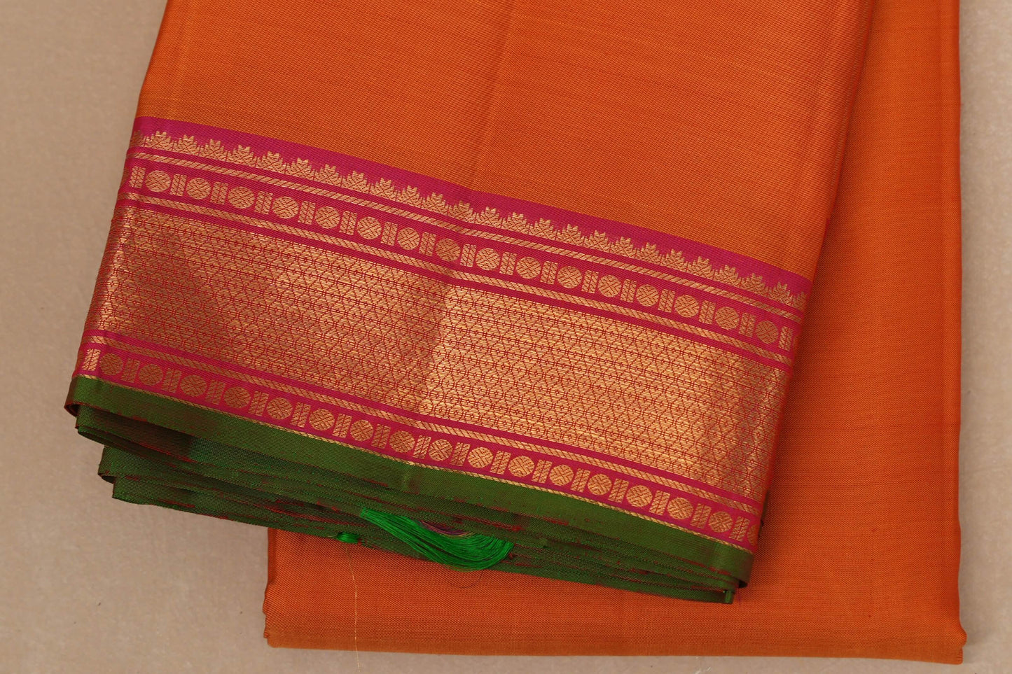 Dual tone of yellow and pink Vintage Kanjivaram Silk Saree border