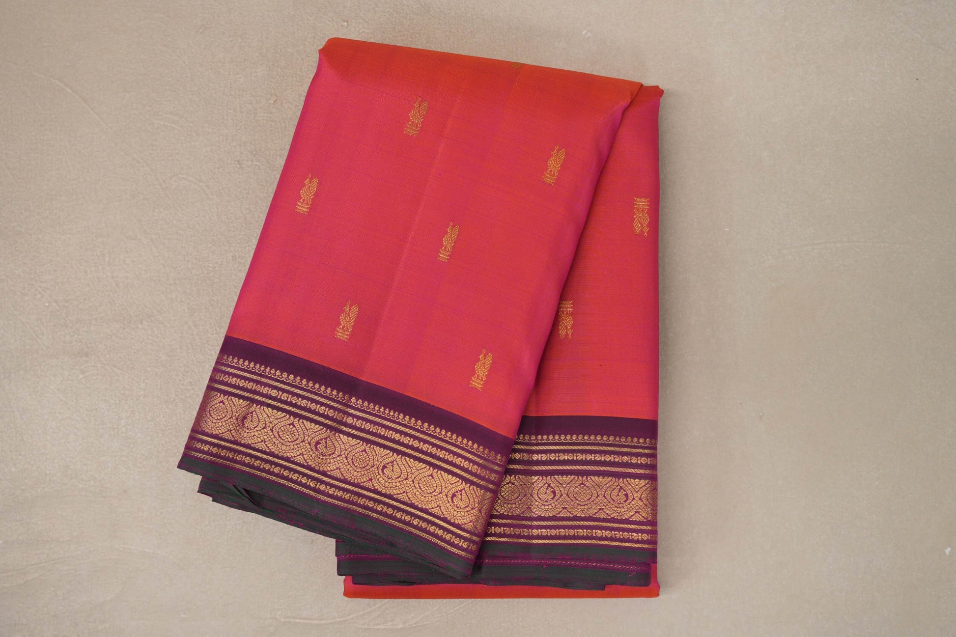 Dual Tone of Orange & Pink Vintage Kanjivaram Silk Saree