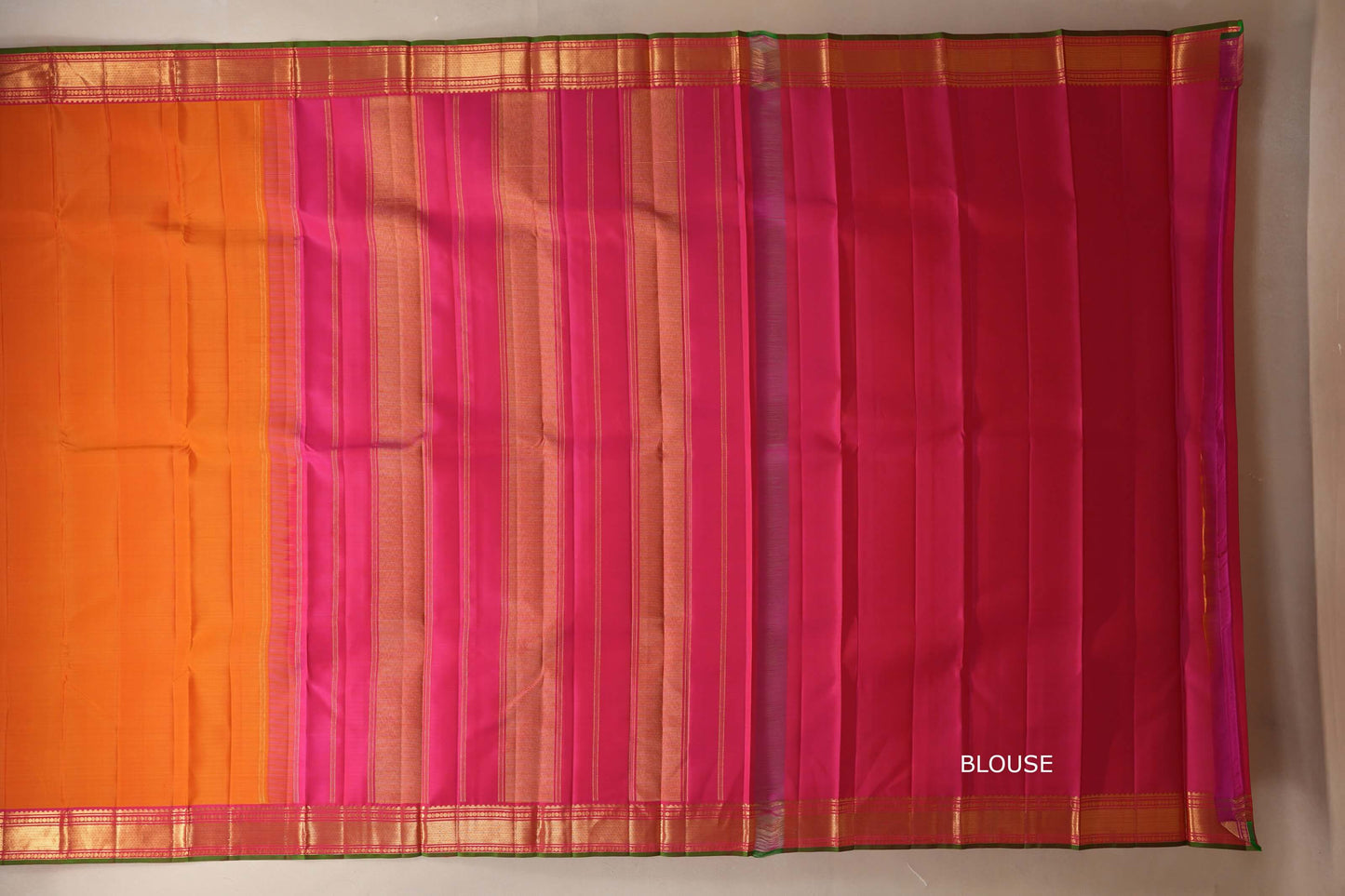 Dual tone of yellow and pink Vintage Kanjivaram Silk Saree blouse