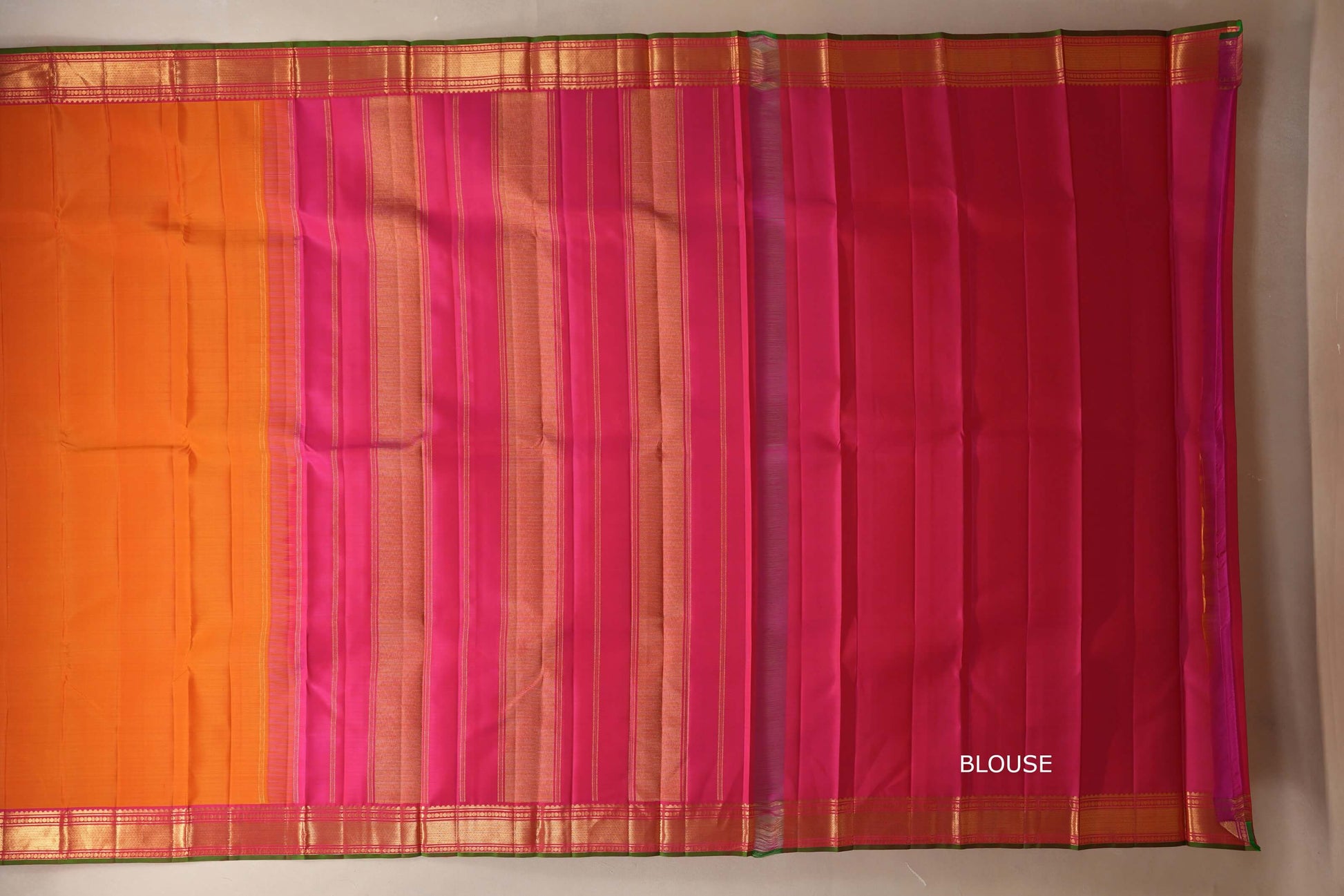 Dual tone of yellow and pink Vintage Kanjivaram Silk Saree blouse