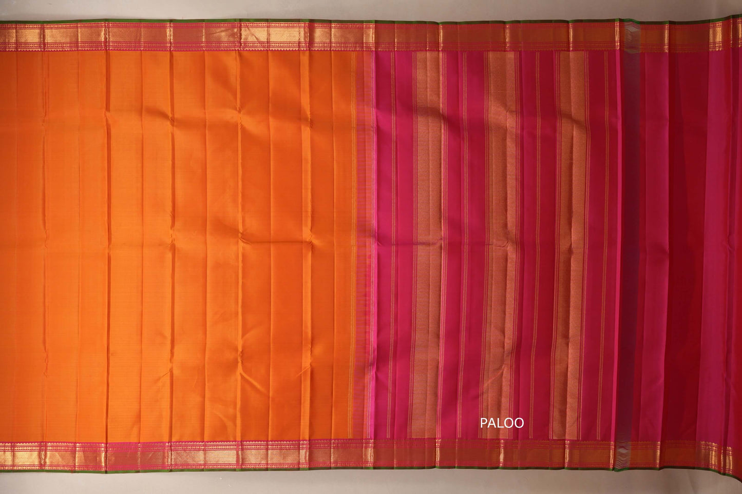 Dual tone of yellow and pink Vintage Kanjivaram Silk Saree paloo