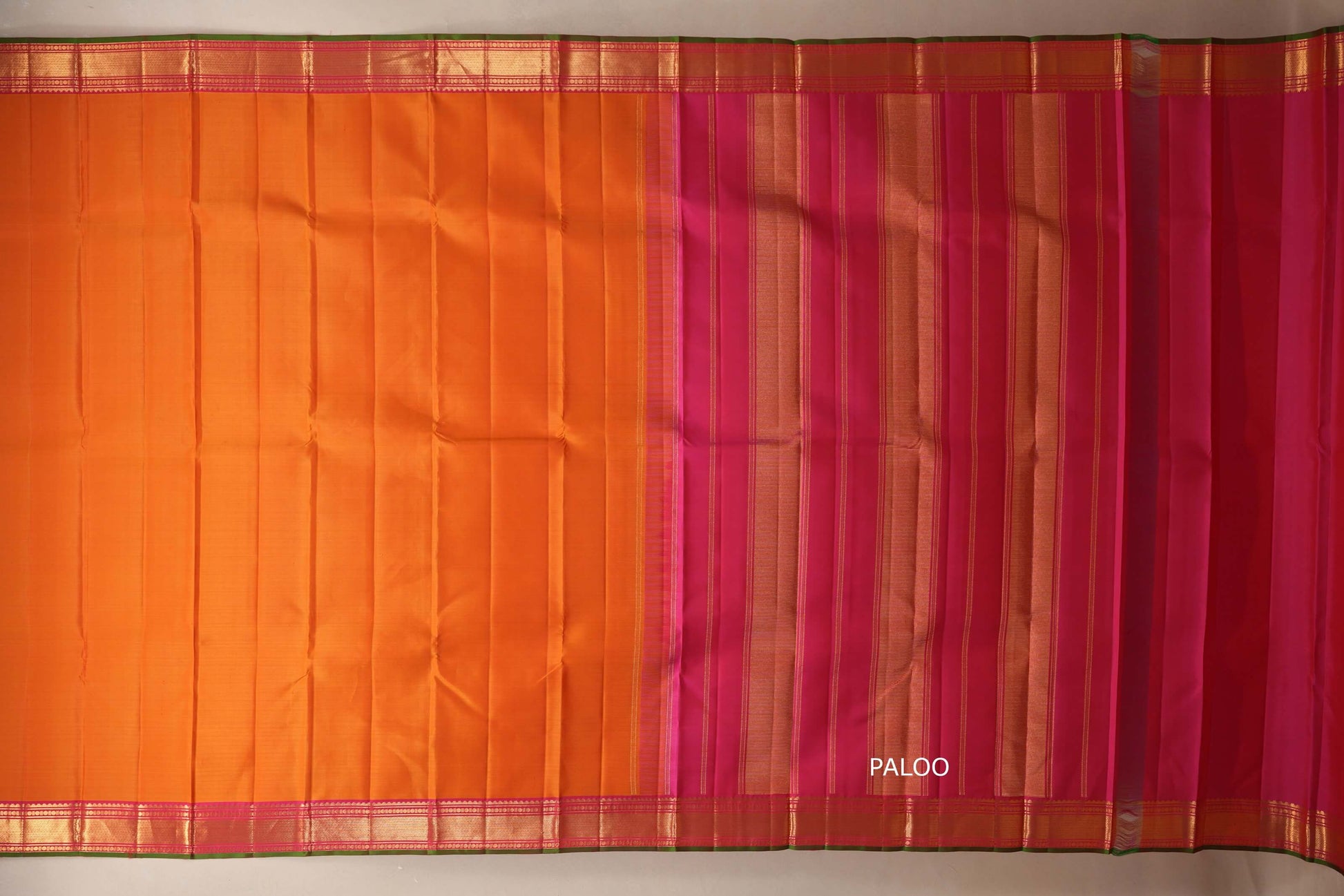 Dual tone of yellow and pink Vintage Kanjivaram Silk Saree paloo