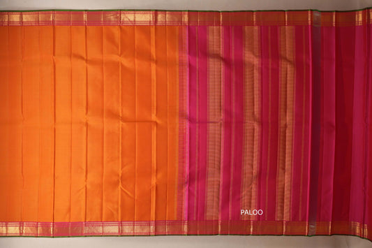 Dual tone of yellow and pink Vintage Kanjivaram Silk Saree paloo