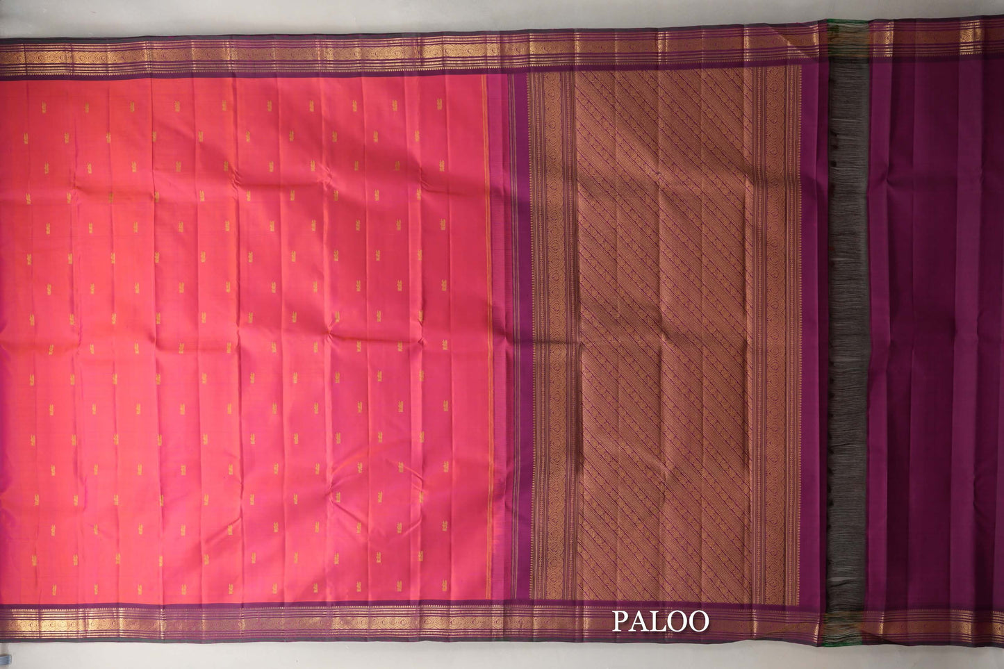 Dual Tone of Orange & Pink Vintage Kanjivaram Silk Saree paloo