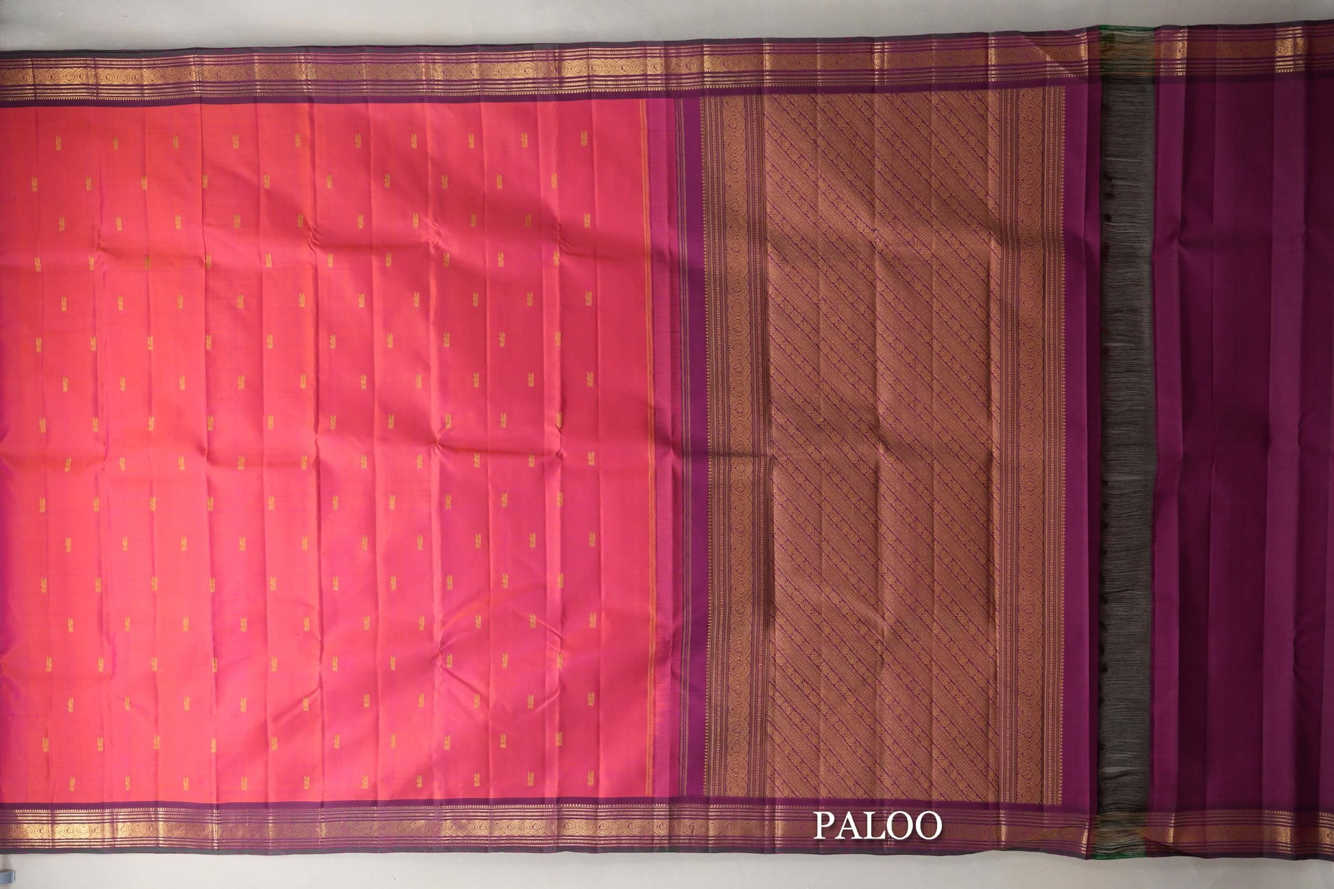 Dual Tone of Orange & Pink Vintage Kanjivaram Silk Saree paloo
