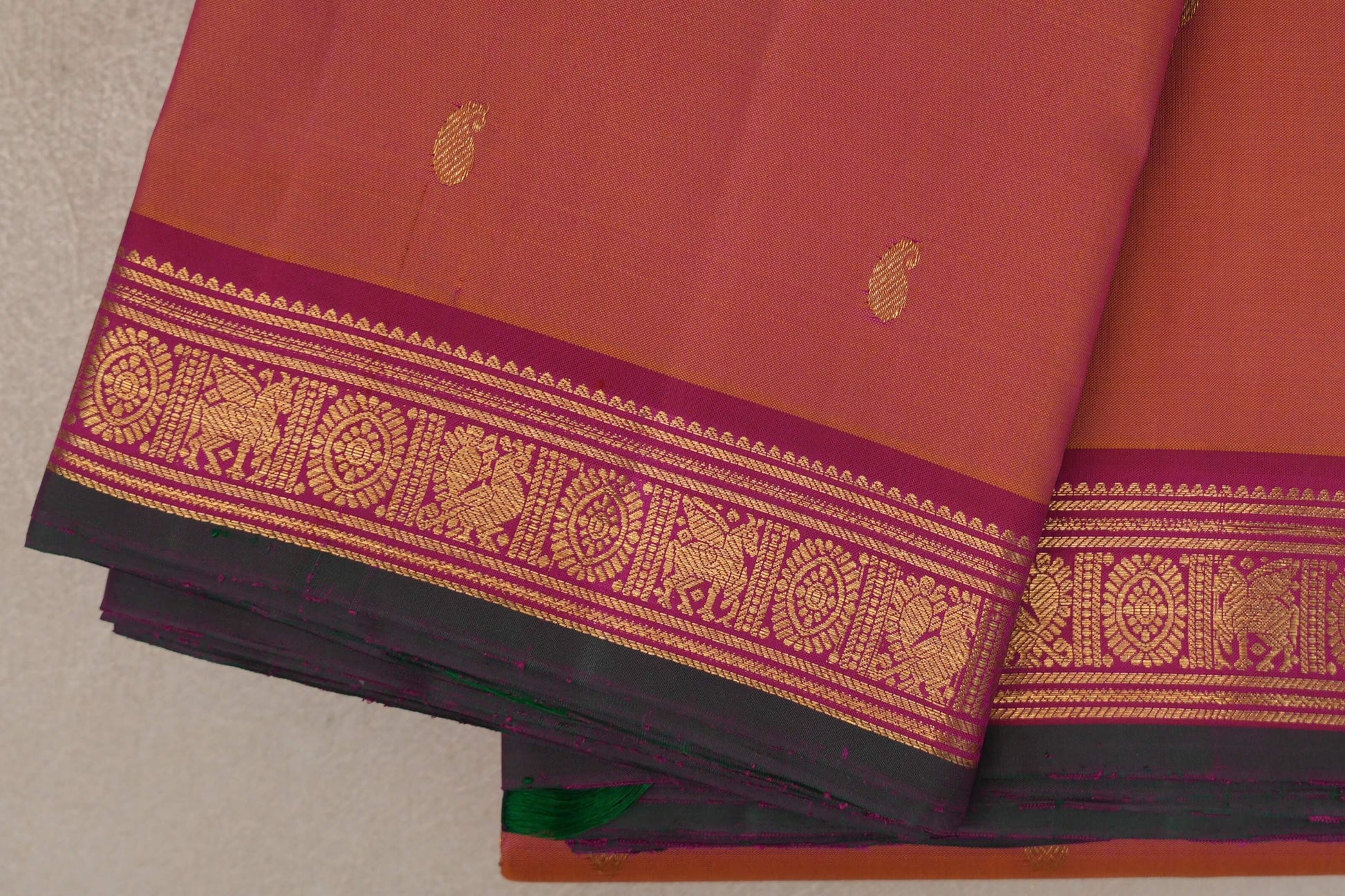 Dual Tone of Mustard & Pink Vintage Kanjivaram Silk Saree border