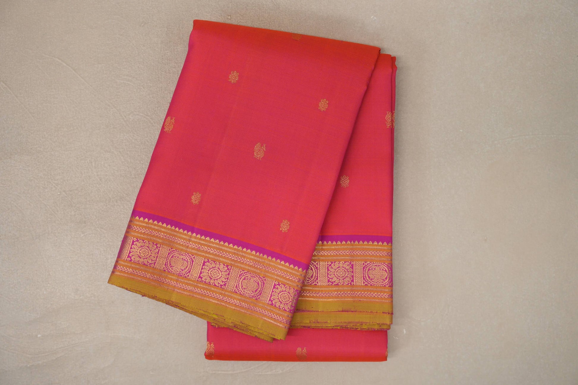 Dual Tone of Orange & Pink Vintage Kanjivaram Silk Saree