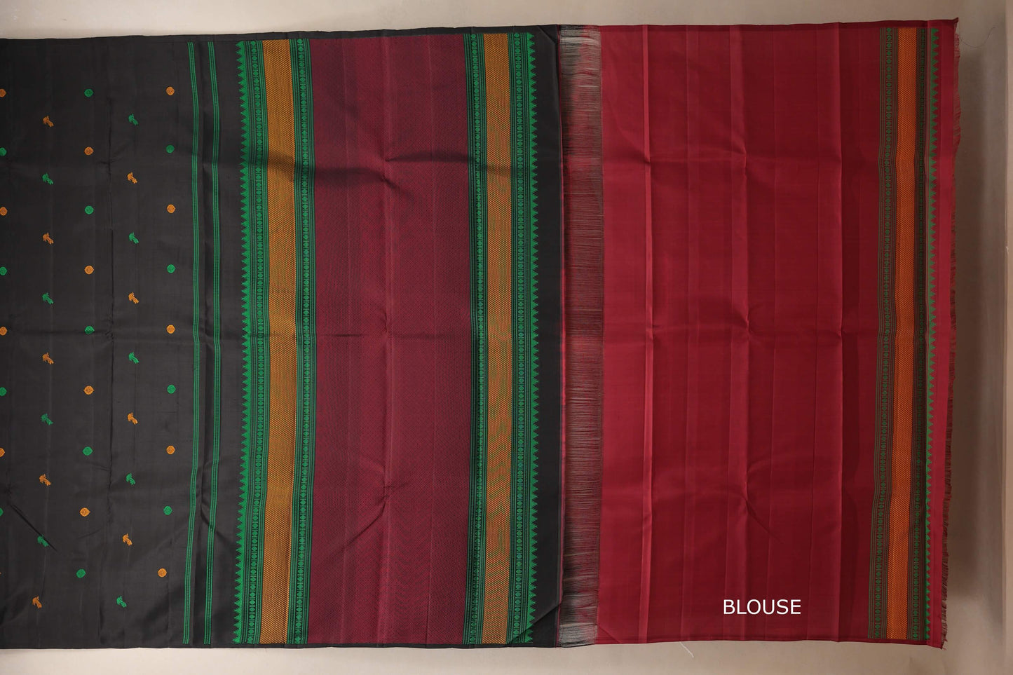 Black Vintage Kanjivaram Silk Saree blouse