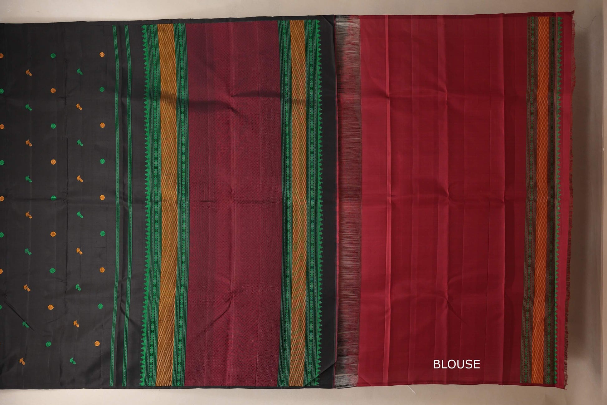 Black Vintage Kanjivaram Silk Saree blouse