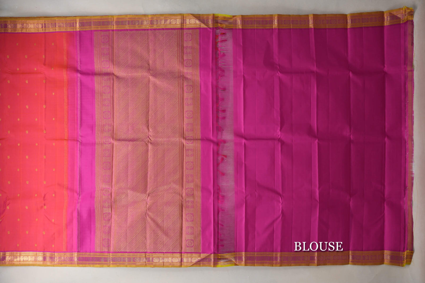Dual Tone of Orange & Pink Vintage Kanjivaram Silk Saree blouse