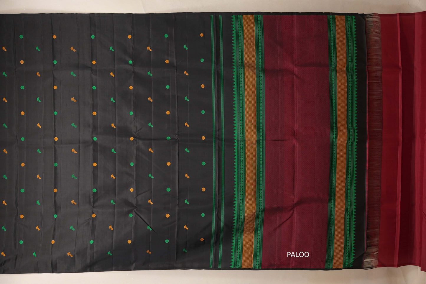 Black Vintage Kanjivaram Silk Saree paloo