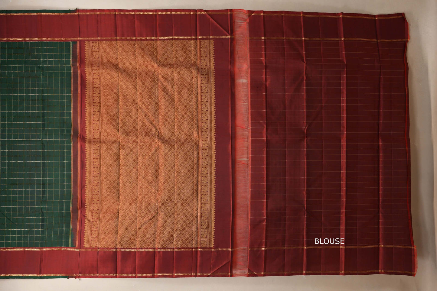Deep bottle green with Reddish Maroon Vintage Kanjivaram Silk Saree by Shreenivas Silks PSSR018701