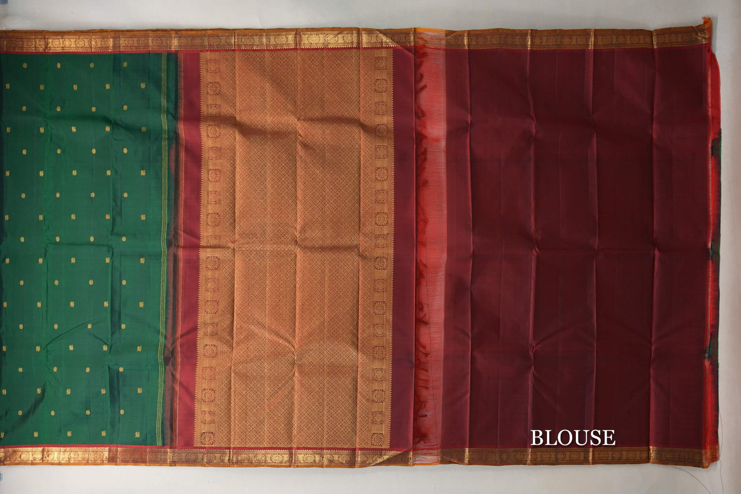 Bottle Green Vintage Kanjivaram Silk Saree blouse