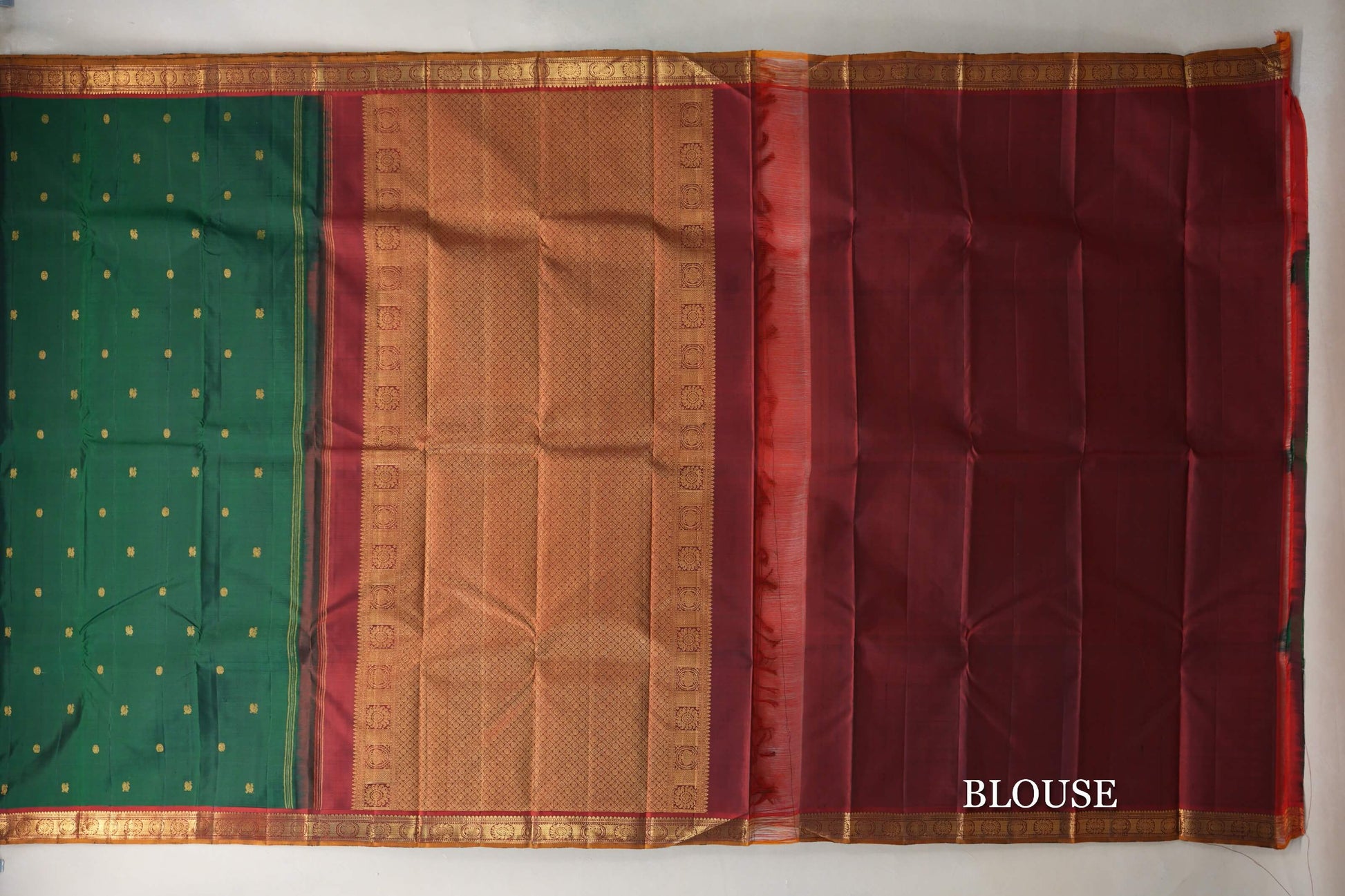 Bottle Green Vintage Kanjivaram Silk Saree blouse