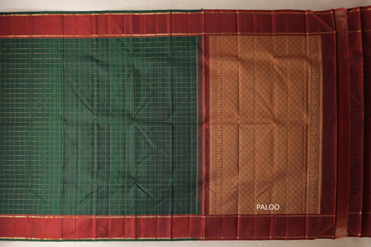Deep bottle green with Reddish Maroon Vintage Kanjivaram Silk Saree by Shreenivas Silks PSSR018701