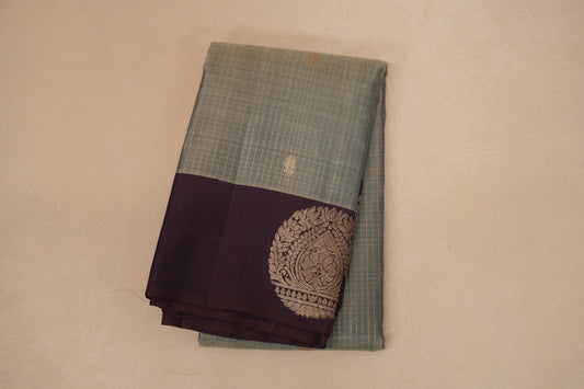 Silver grey with Deep Purple border Vintage Kanjivaram Silk Saree 