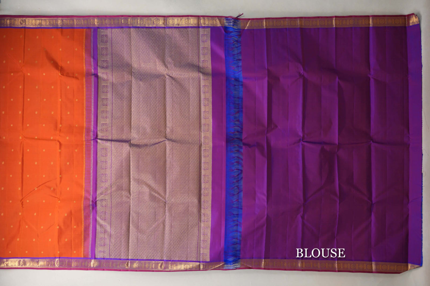 Rust Orange Vintage Kanjivaram Silk Saree blouse