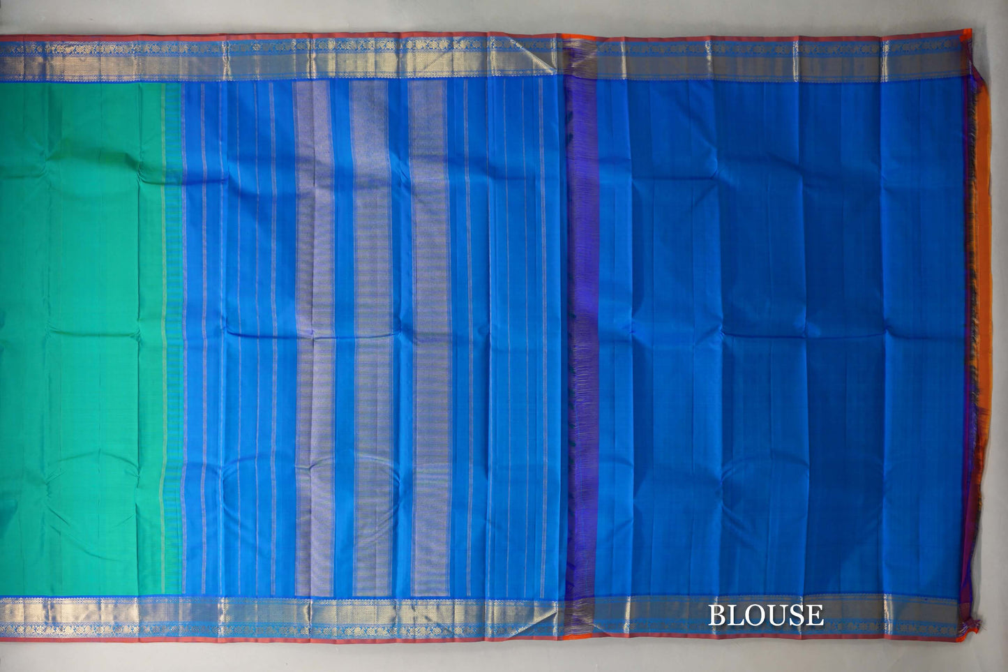 Dual Tone of Blue & Green Vintage Kanjivaram Silk Saree blouse