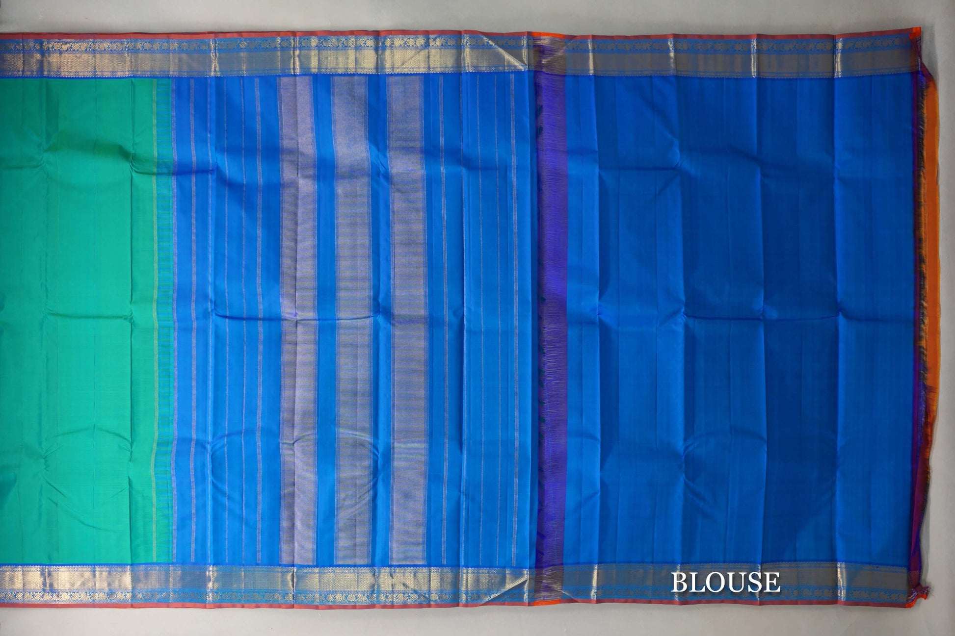 Dual Tone of Blue & Green Vintage Kanjivaram Silk Saree blouse