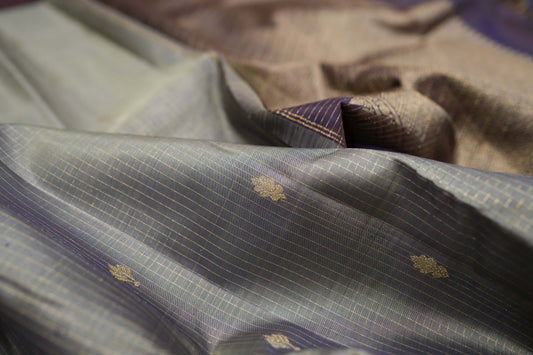 Silver grey with Deep Purple border Vintage Kanjivaram Silk Saree 