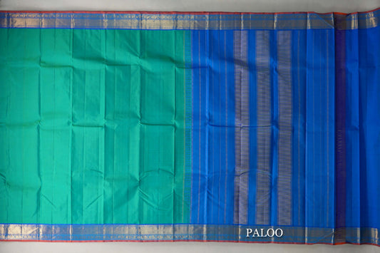 Dual Tone of Blue & Green Vintage Kanjivaram Silk Saree paloo