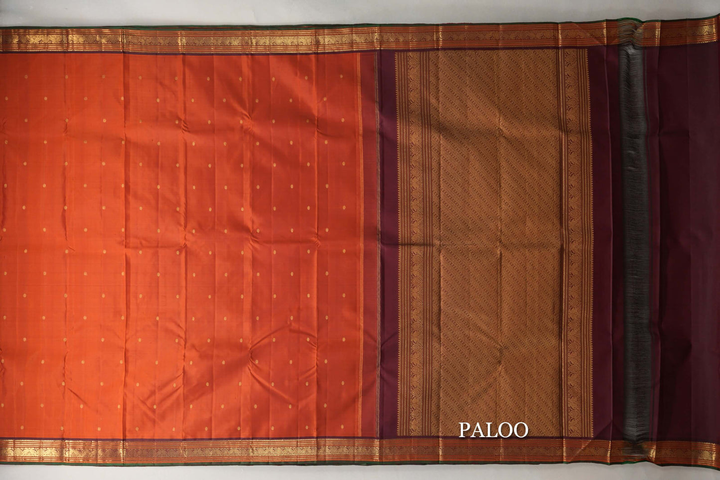 Rust Orange with Deep Plum Borders Vintage Kanjivaram Silk Saree paloo