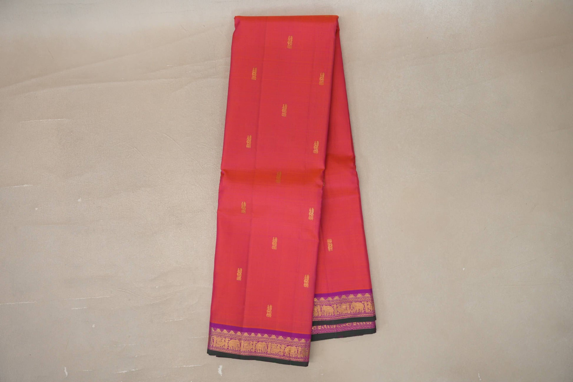 Online Dual Tone of Orange & Pink with Magenta with Bottle Green Selvedge Borders Vintage Kanjivaram Silk Saree