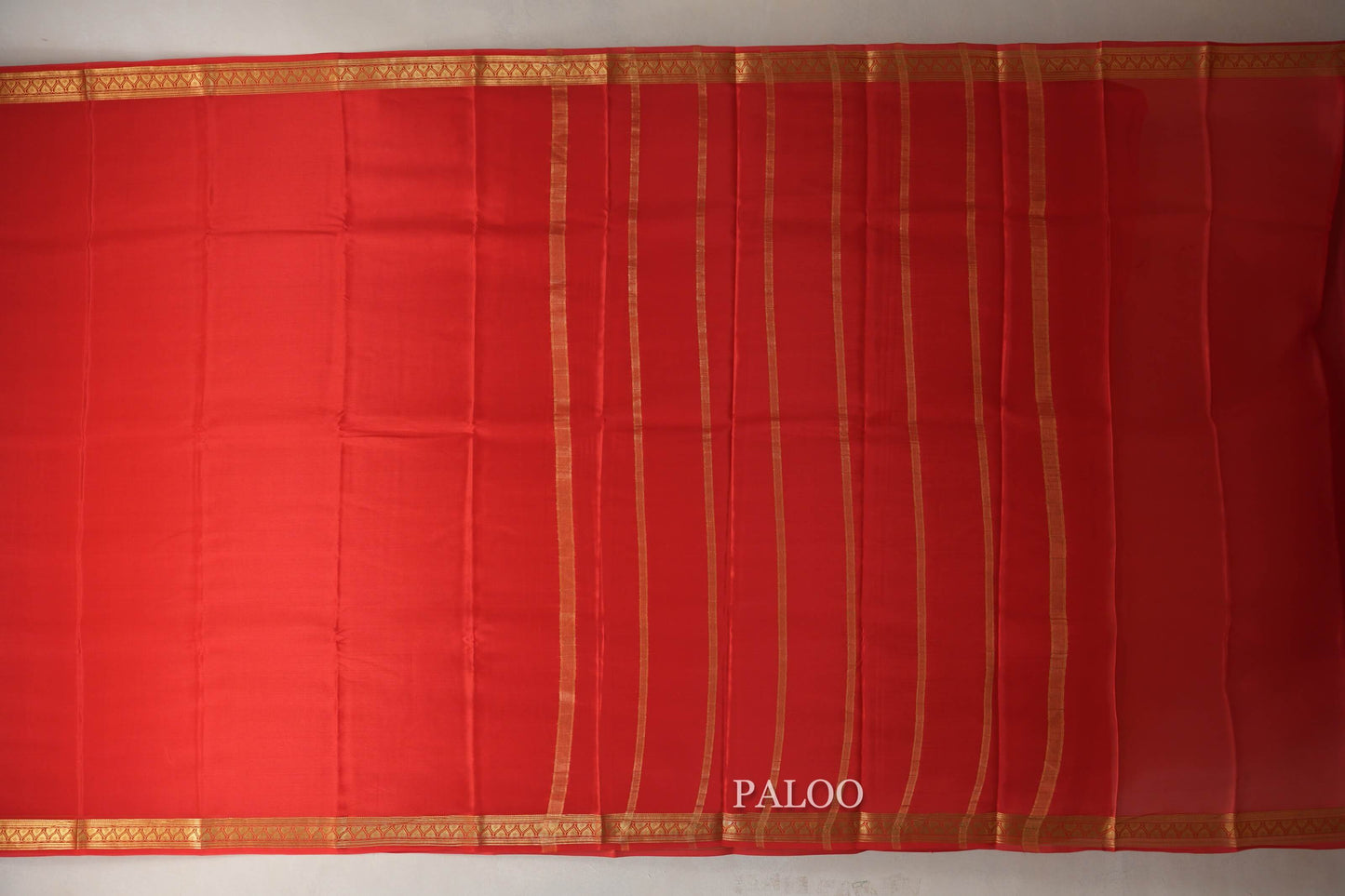 Bright Red Mysore Silk Saree paloo