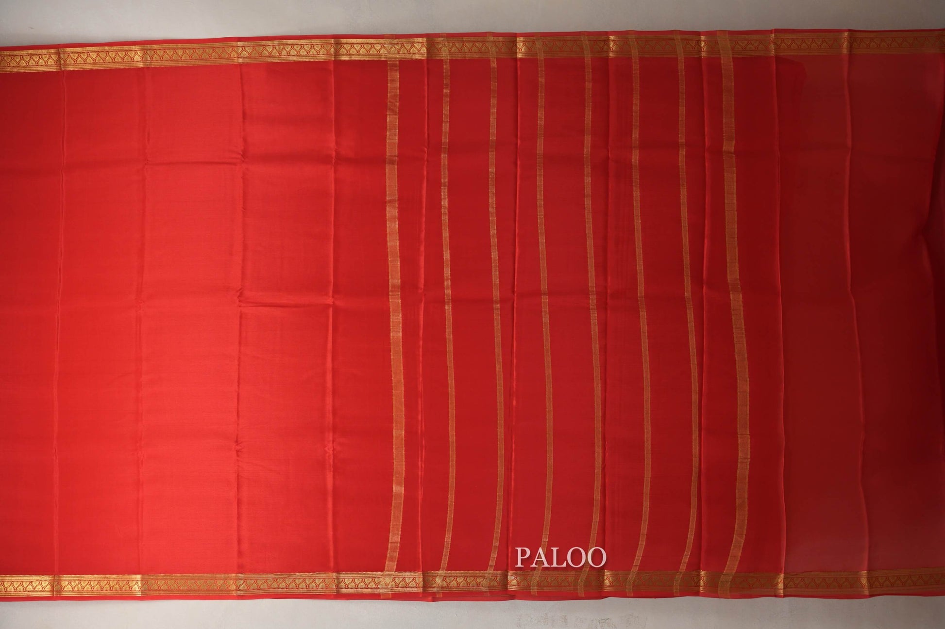 Bright Red Mysore Silk Saree paloo