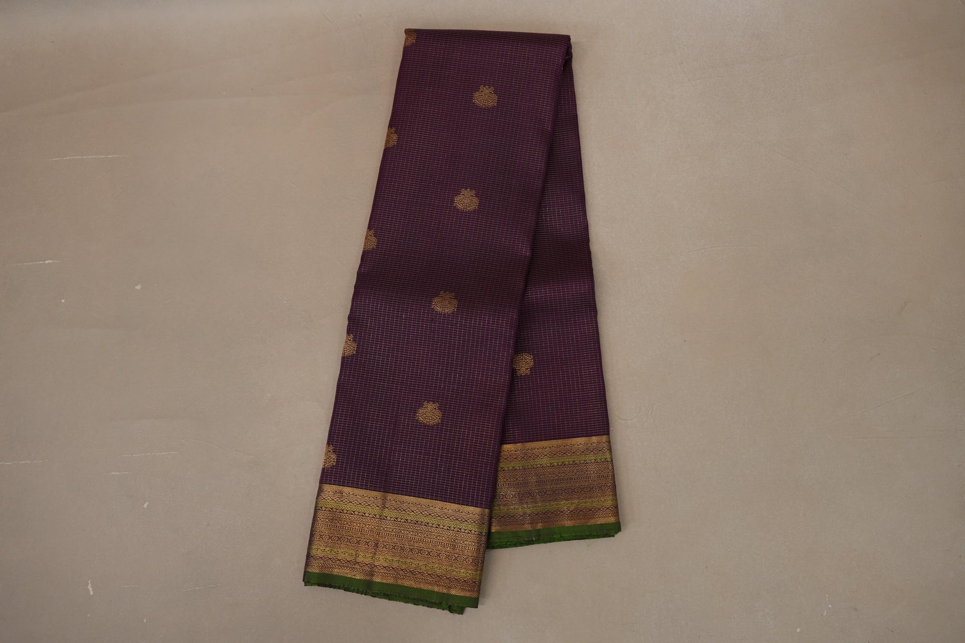 Deep Purple Vintage Zari Checks Kanjivaram Silk Saree online