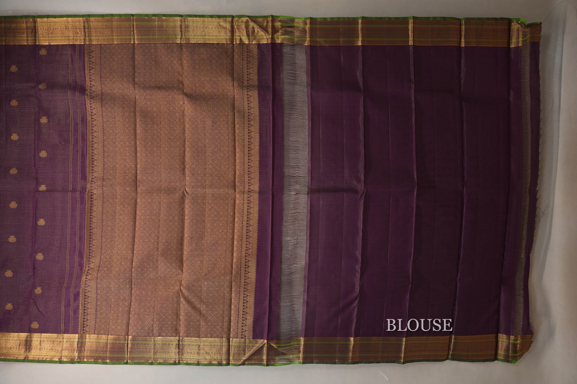 Deep Purple Vintage Zari Checks Kanjivaram Silk Saree blouse