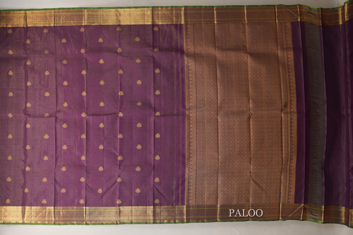Deep Purple Vintage Zari Checks Kanjivaram Silk Saree paloo
