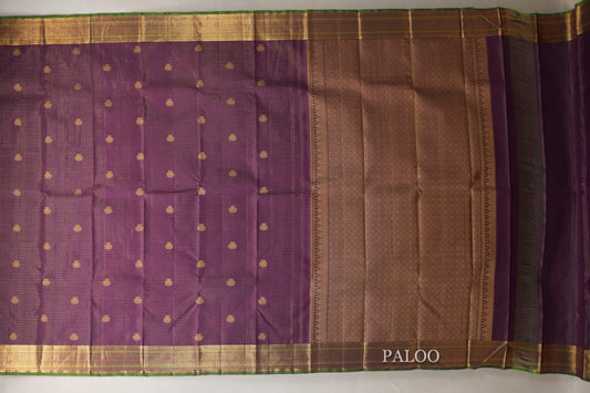 Deep Purple Vintage Zari Checks Kanjivaram Silk Saree paloo