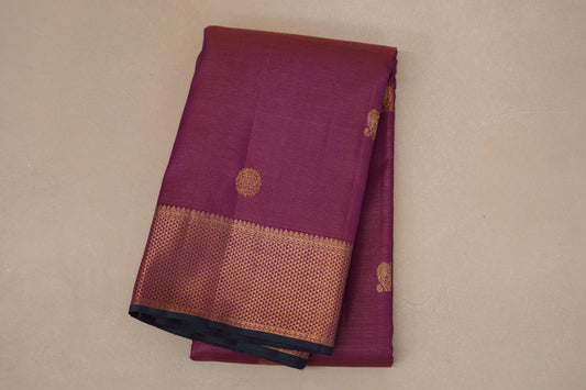 Deep Magenta with Dark Green Selvedge Borders Vaira Oosi Vintage Kanjivaram Silk Saree by Shreenivas Silks PSSR018704