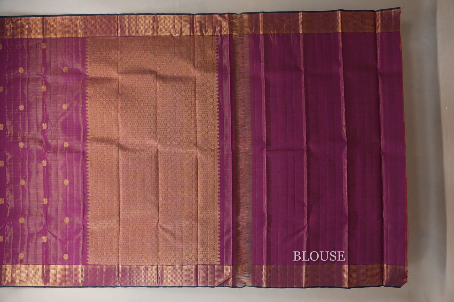Deep Magenta with Dark Green Selvedge Borders Vaira Oosi Vintage Kanjivaram Silk Saree by Shreenivas Silks PSSR018704