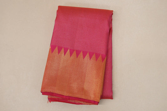 Bright Pink Temple Borders Vintage Kanjivaram Silk Saree by Shreenivas Silks PSSR018706