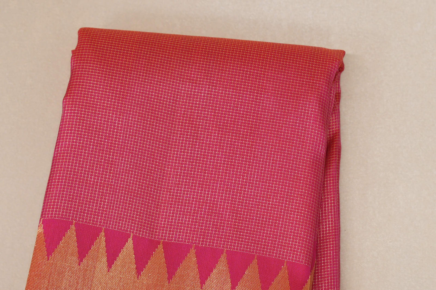 Bright Pink Temple Borders Vintage Kanjivaram Silk Saree by Shreenivas Silks PSSR018706