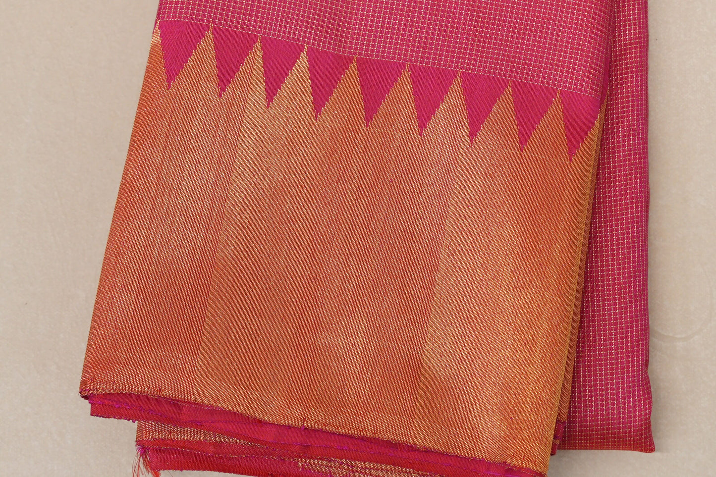 Bright Pink Temple Borders Vintage Kanjivaram Silk Saree by Shreenivas Silks PSSR018706