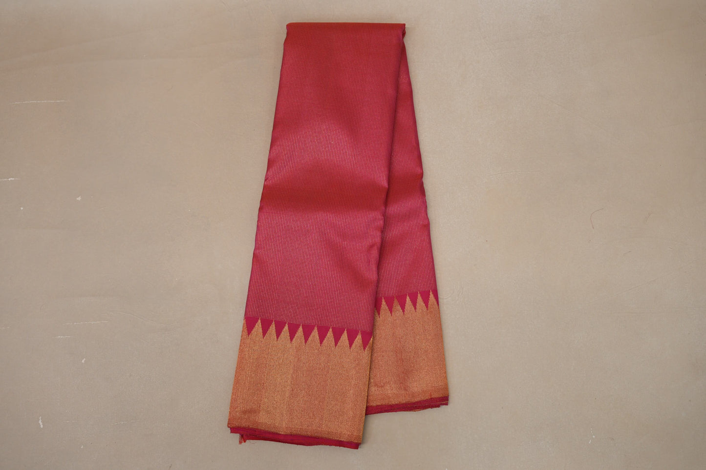 Bright Pink Temple Borders Vintage Kanjivaram Silk Saree by Shreenivas Silks PSSR018706