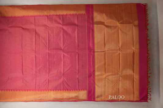 Bright Pink Temple Borders Vintage Kanjivaram Silk Saree by Shreenivas Silks PSSR018706