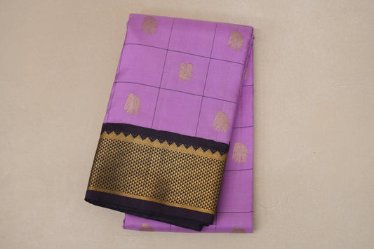 Dark Lavender with Wine Borders Vintage Kanjivaram Silk Saree by Shreenivas Silks PSSR018707