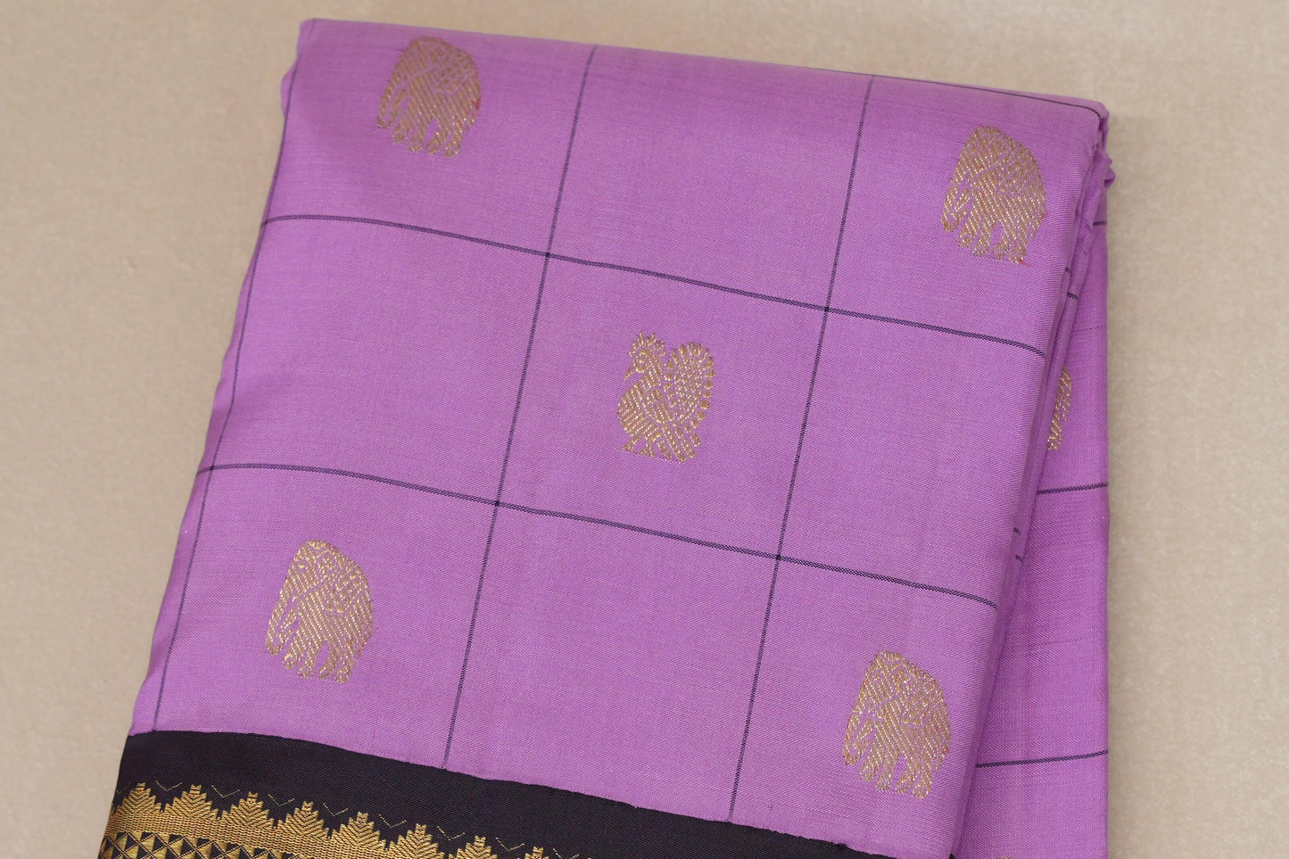 Dark Lavender with Wine Borders Vintage Kanjivaram Silk Saree by Shreenivas Silks PSSR018707