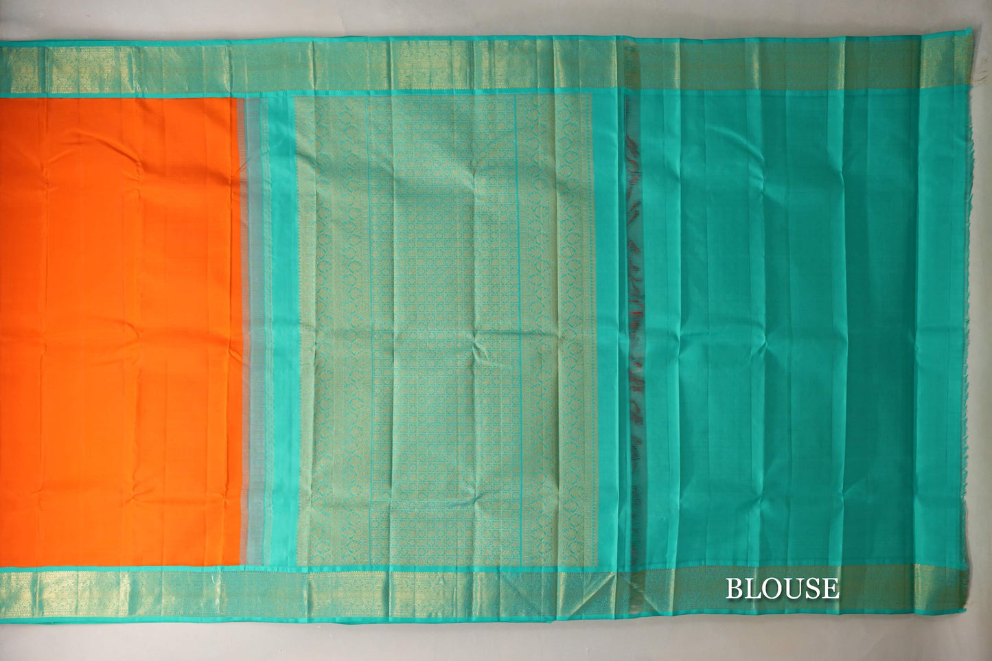 Bright Orange with Sea Green Borders Vintage Kanjivaram Silk Saree blouse