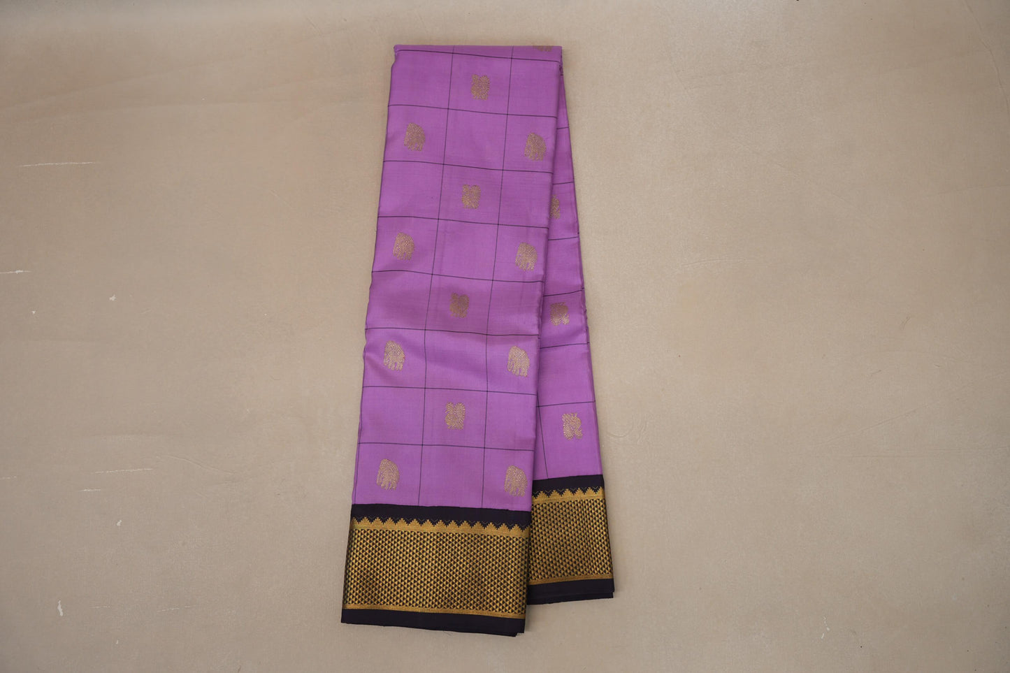 Dark Lavender with Wine Borders Vintage Kanjivaram Silk Saree by Shreenivas Silks PSSR018707