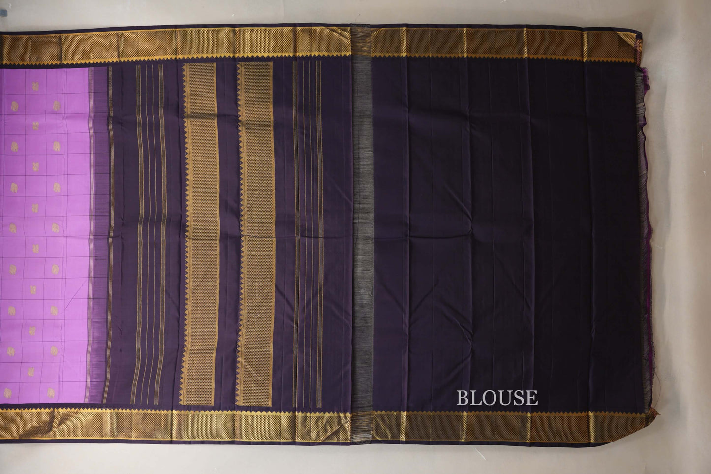Dark Lavender with Wine Borders Vintage Kanjivaram Silk Saree by Shreenivas Silks PSSR018707