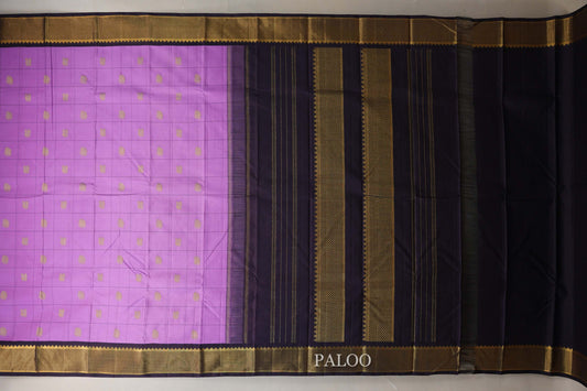Dark Lavender with Wine Borders Vintage Kanjivaram Silk Saree by Shreenivas Silks PSSR018707