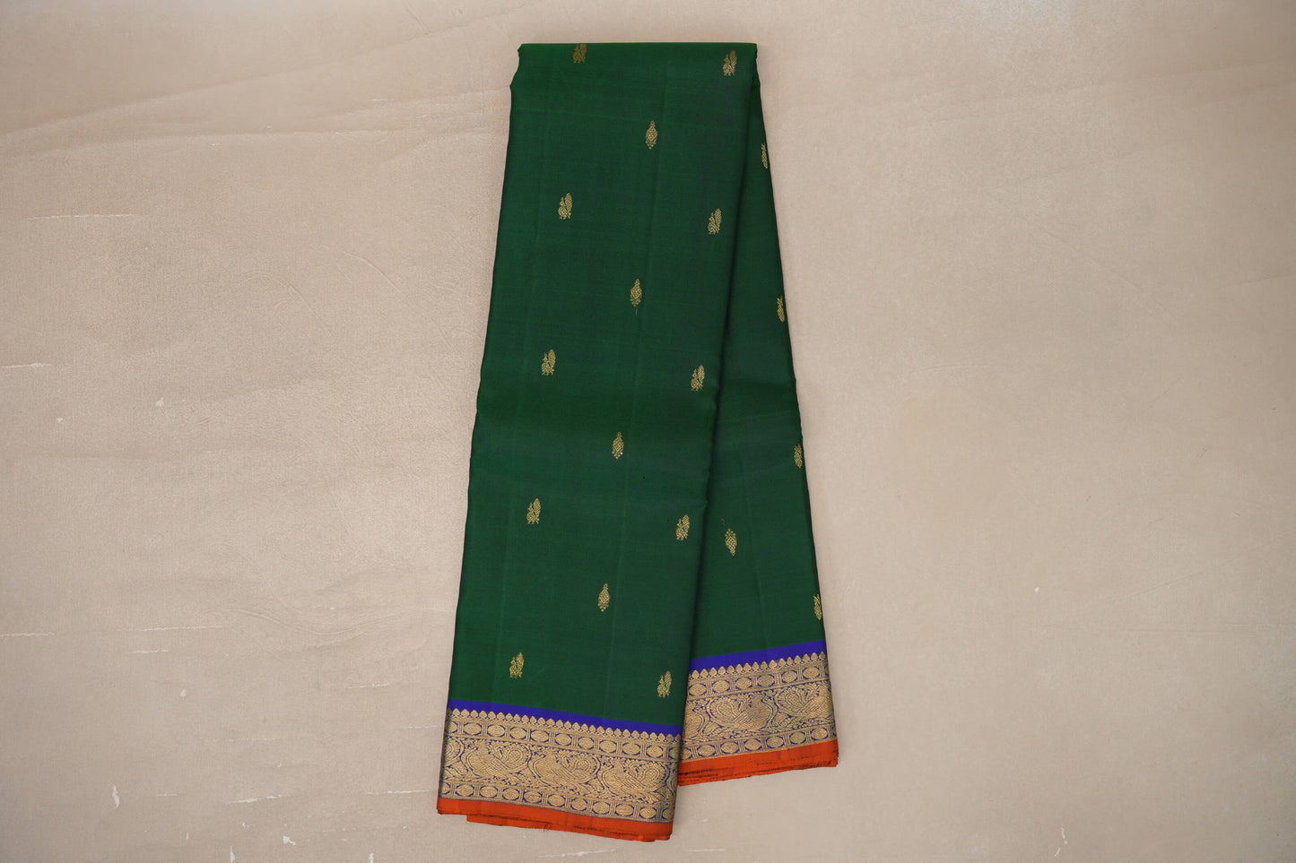 Online Deep Green with Blue with Rust Selvedge Borders Vintage Kanjivaram Silk Saree