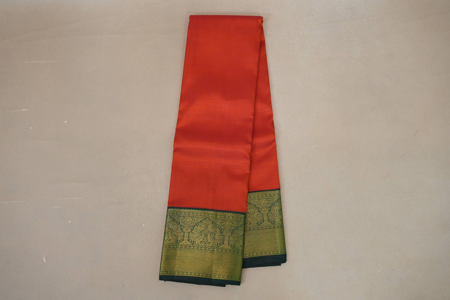 Orangish Red with Bottle Green Borders Vintage Kanjivaram Silk Saree by Shreenivas Silks PSSR018708