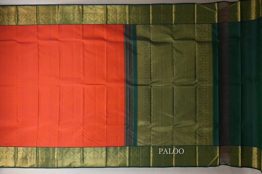 Orangish Red with Bottle Green Borders Vintage Kanjivaram Silk Saree by Shreenivas Silks PSSR018708