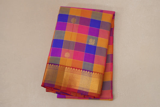 Multi Color Checks with Multi Color Borders Vintage Kanjivaram Silk Saree by Shreenivas Silks PSSR018709